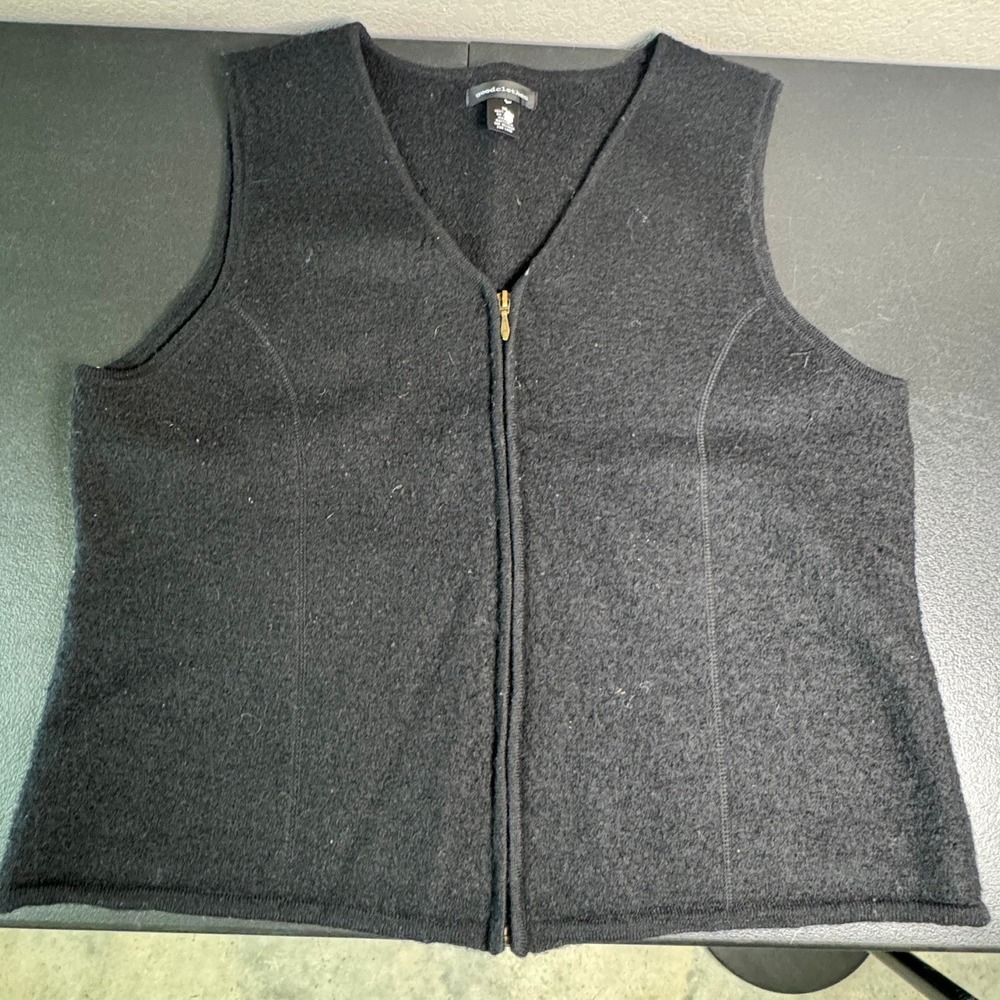 Goodclothes Womens XL Black 100% Wool Full Zip V-Neck Vest Made in Australia